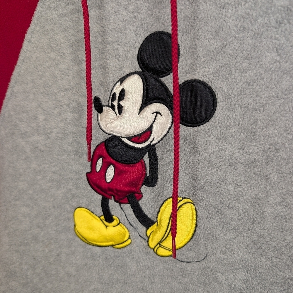 Disney Mickey Mouse Hoodie XL Gray Red Fleece Pullover Sweatshirt - Picture 4 of 8